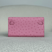 Hermès L4 Rose Bubblegum Kelly To Go Wallet Ostrich Palladium Hardware