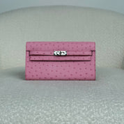 Hermès L4 Rose Bubblegum Kelly To Go Wallet Ostrich Palladium Hardware
