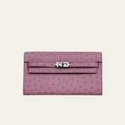 Hermès L4 Rose Bubblegum Kelly To Go Wallet Ostrich Palladium Hardware