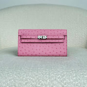 Hermès L4 Rose Bubblegum Kelly To Go Wallet Ostrich Palladium Hardware