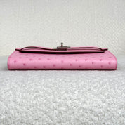 Hermès L4 Rose Bubblegum Kelly To Go Wallet Ostrich Palladium Hardware