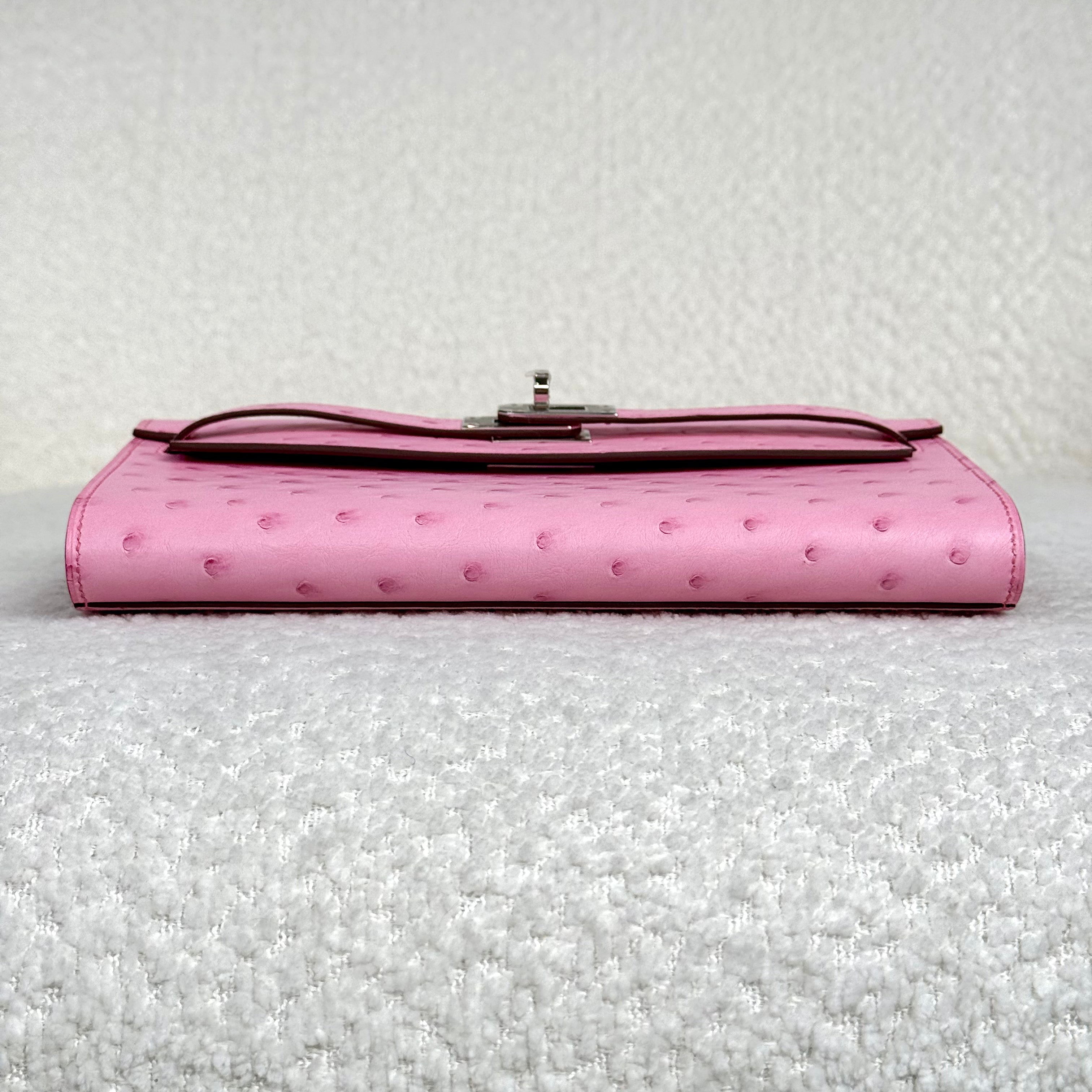 Hermès L4 Rose Bubblegum Kelly To Go Wallet Ostrich Palladium Hardware