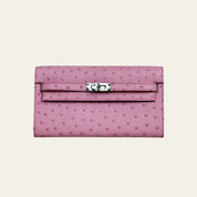 Hermès L4 Rose Bubblegum Kelly To Go Wallet Ostrich Palladium Hardware