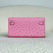 Hermès L4 Rose Bubblegum Kelly To Go Wallet Ostrich Palladium Hardware