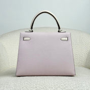 Hermès Mauve Pale and Nata Kelly Sellier 25 Chèvre Mysore Brushed Palladium Hardware HSS