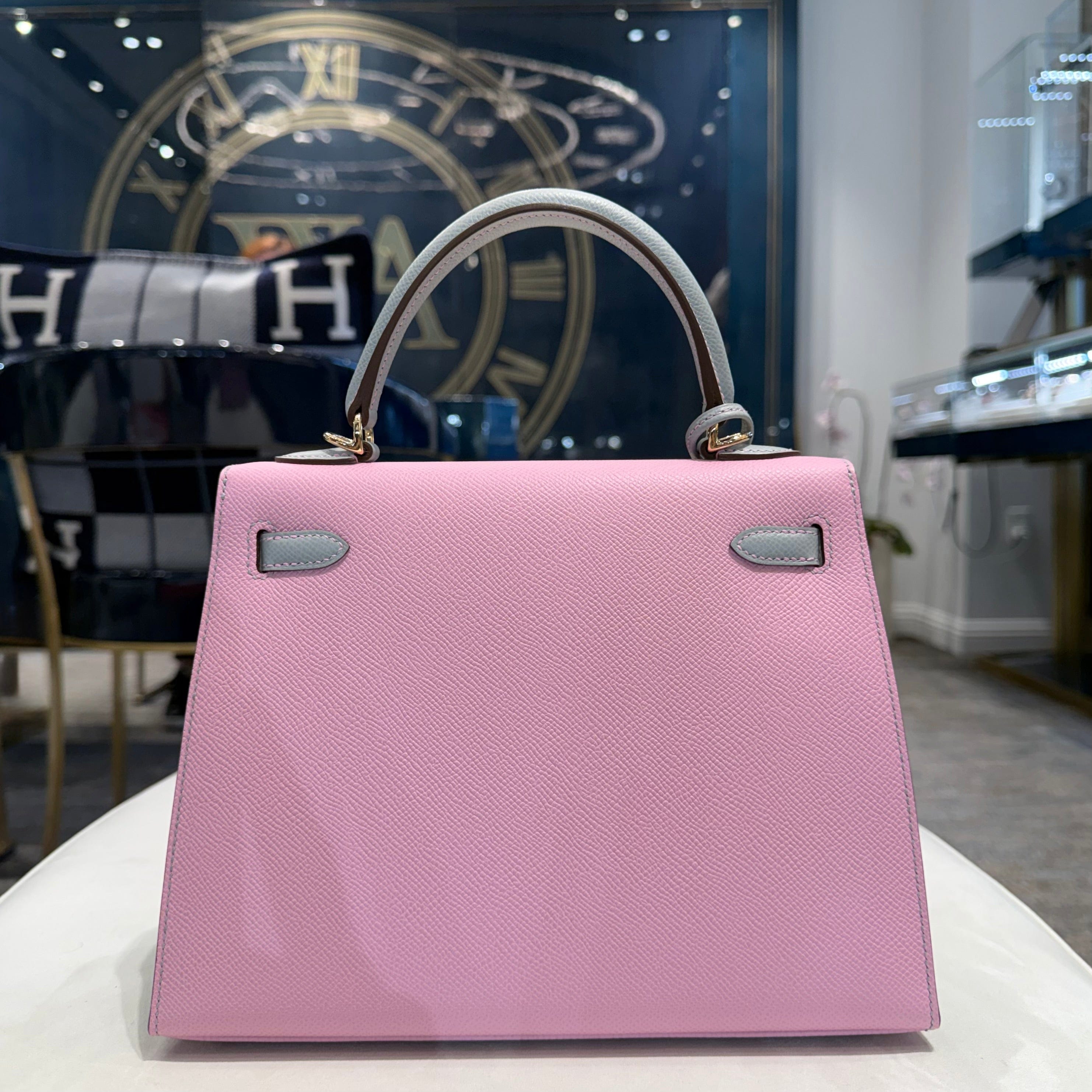 Hermès Mauve Sylvestre / Gris Pantin Kelly Sellier 25 Epsom Permabrass Hardware HSS