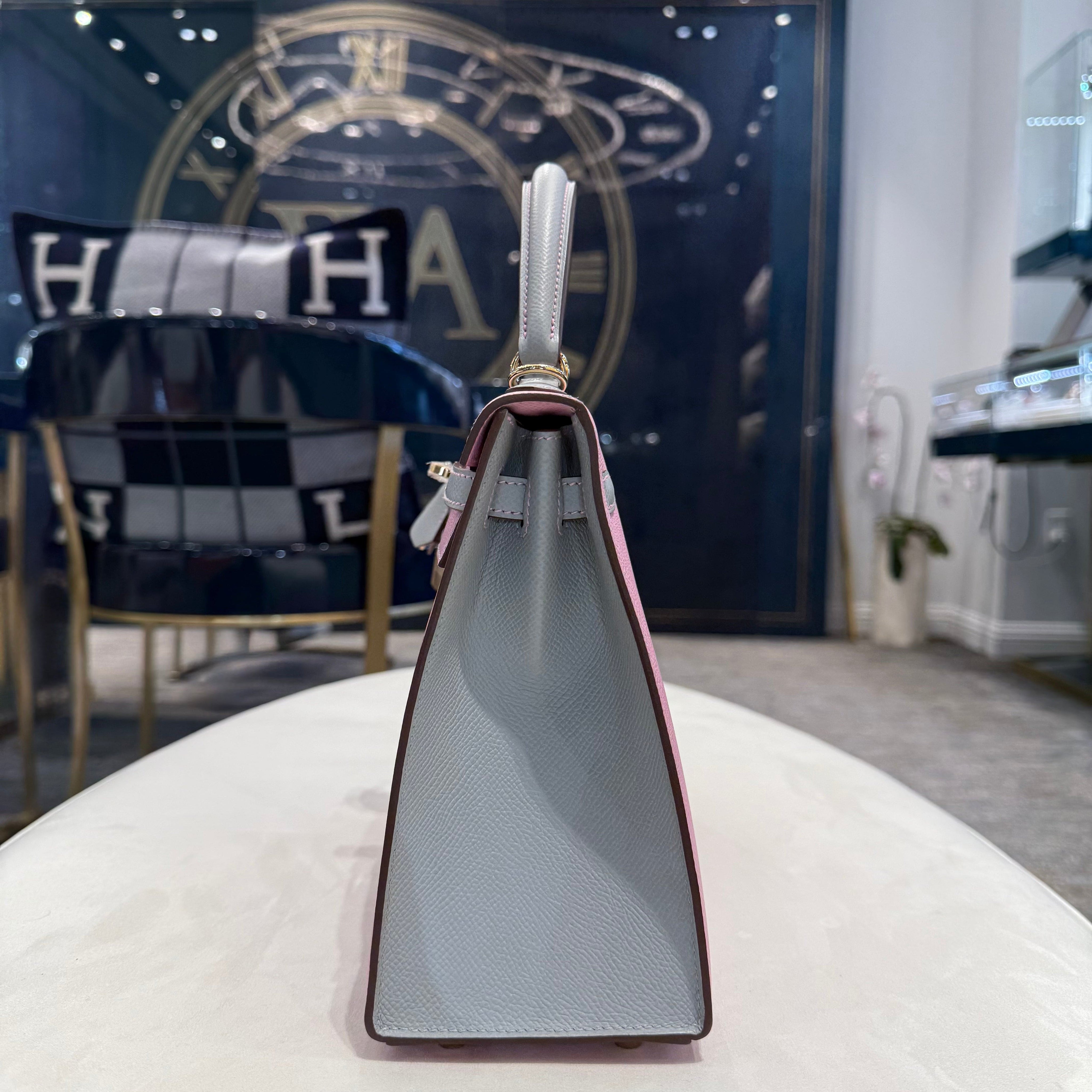 Hermès Mauve Sylvestre / Gris Pantin Kelly Sellier 25 Epsom Permabrass Hardware HSS