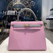 Hermès Mauve Sylvestre / Gris Pantin Kelly Sellier 25 Epsom Permabrass Hardware HSS