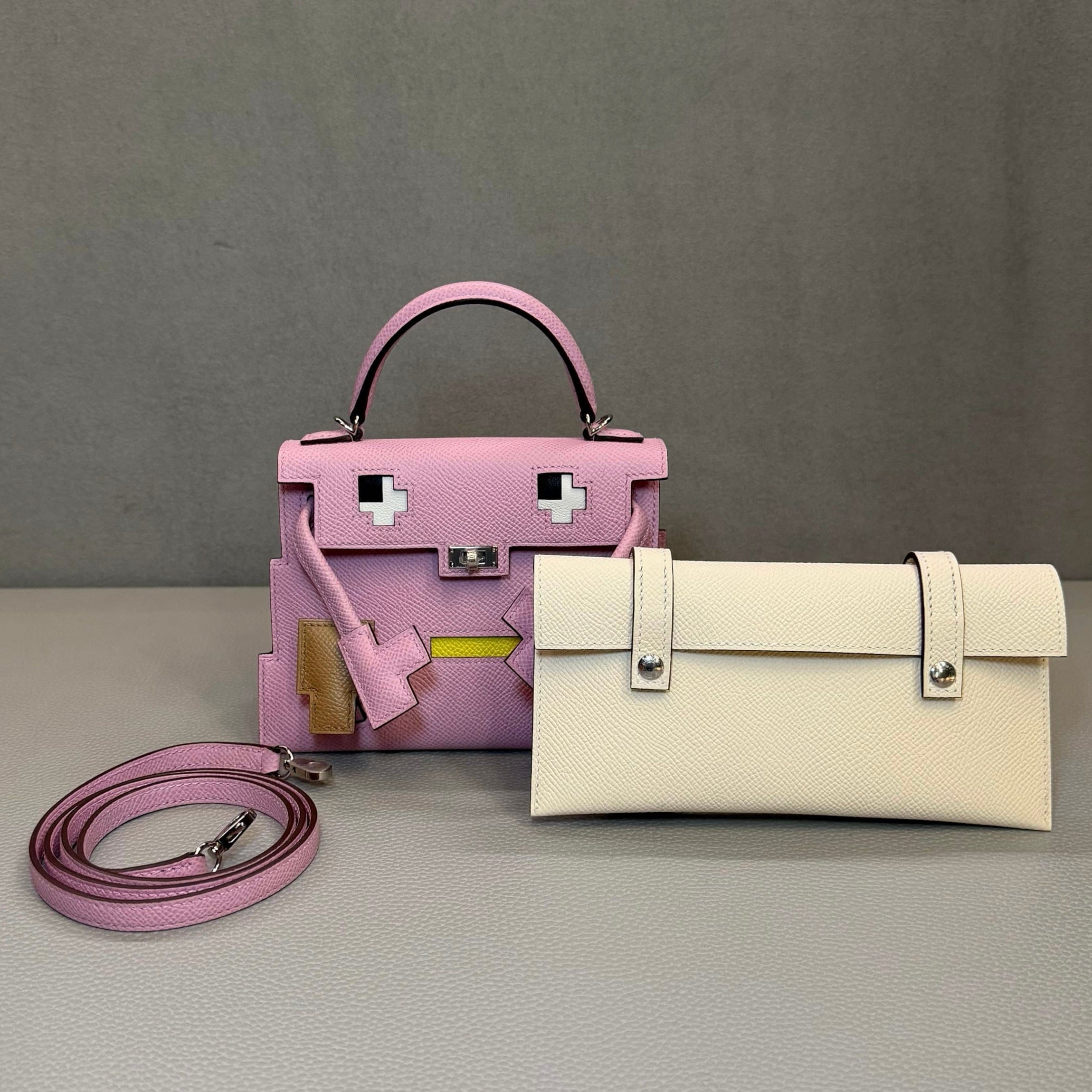 Hermès Mauve Sylvestre Picto Kelly Doll Epsom Palladium Hardware Limited Edition