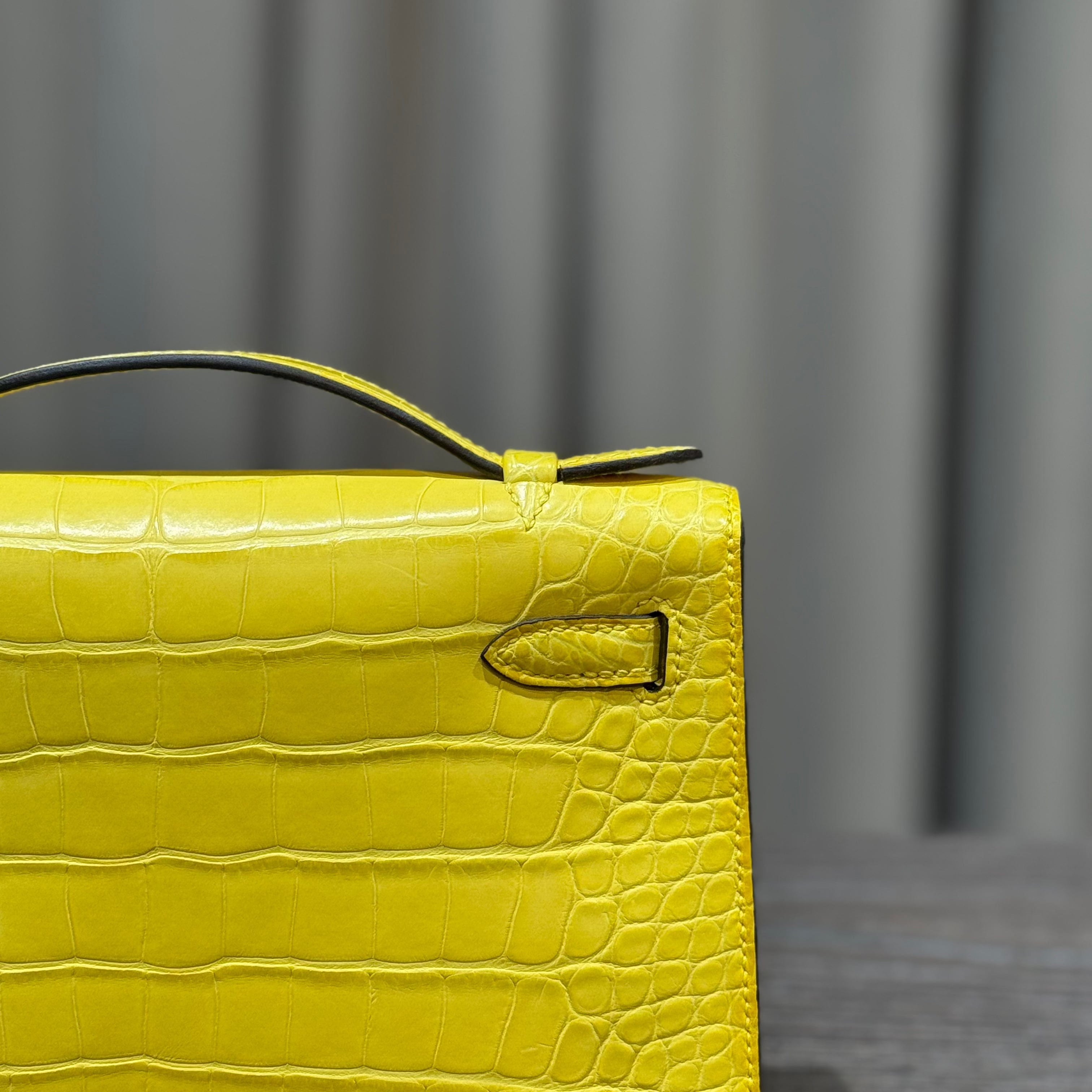Hermès Mimosa Kelly Pochette Clutch Alligator Palladium Hardware