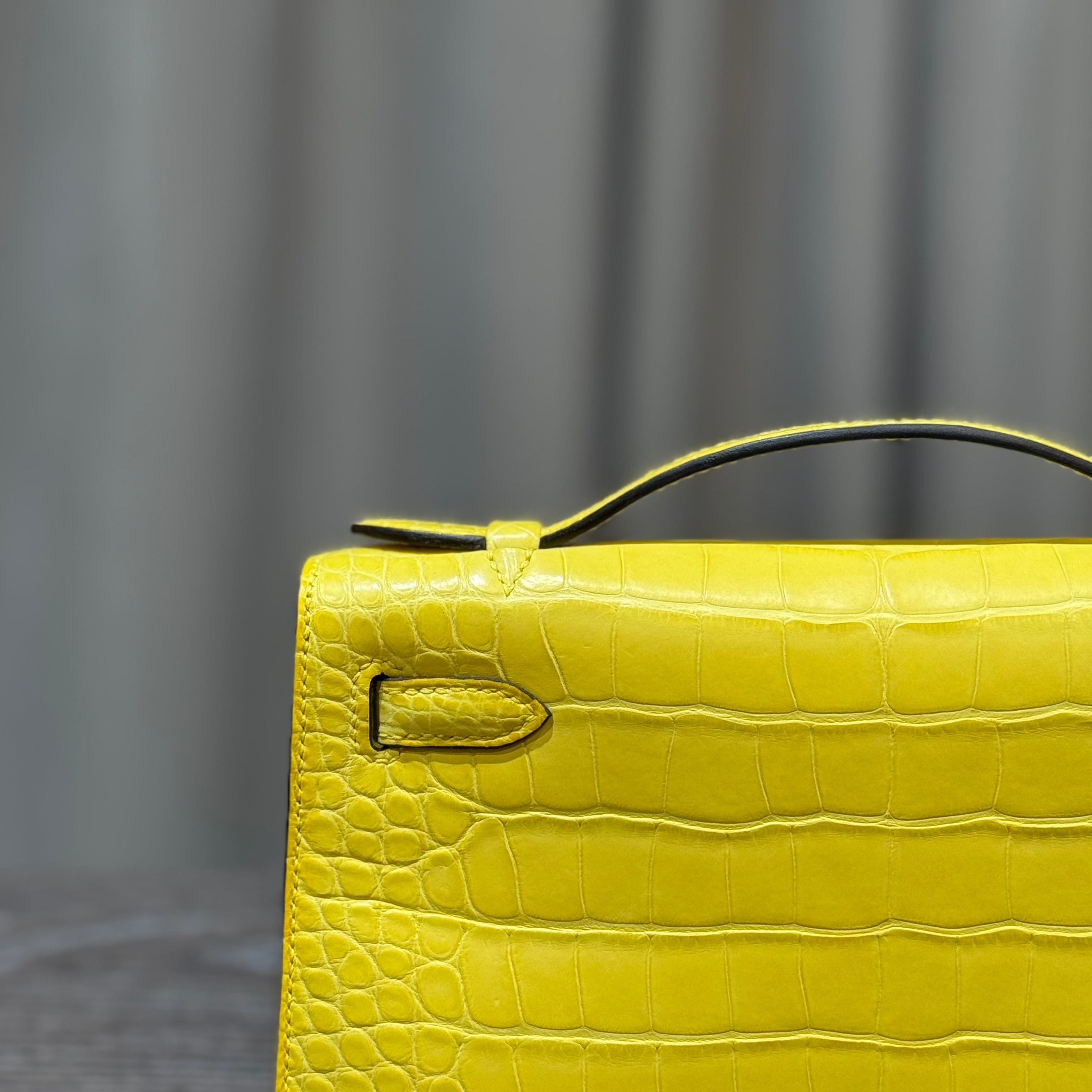 Hermès Mimosa Kelly Pochette Clutch Alligator Palladium Hardware