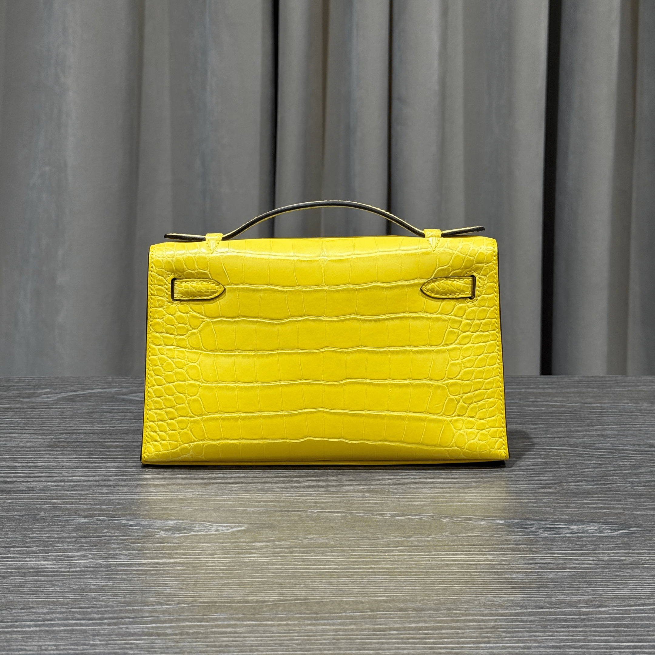 Hermès Mimosa Kelly Pochette Clutch Alligator Palladium Hardware