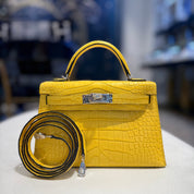 Hermès Mimosa Mini Kelly Sellier 20 Matte Alligator Palldium Hardware
