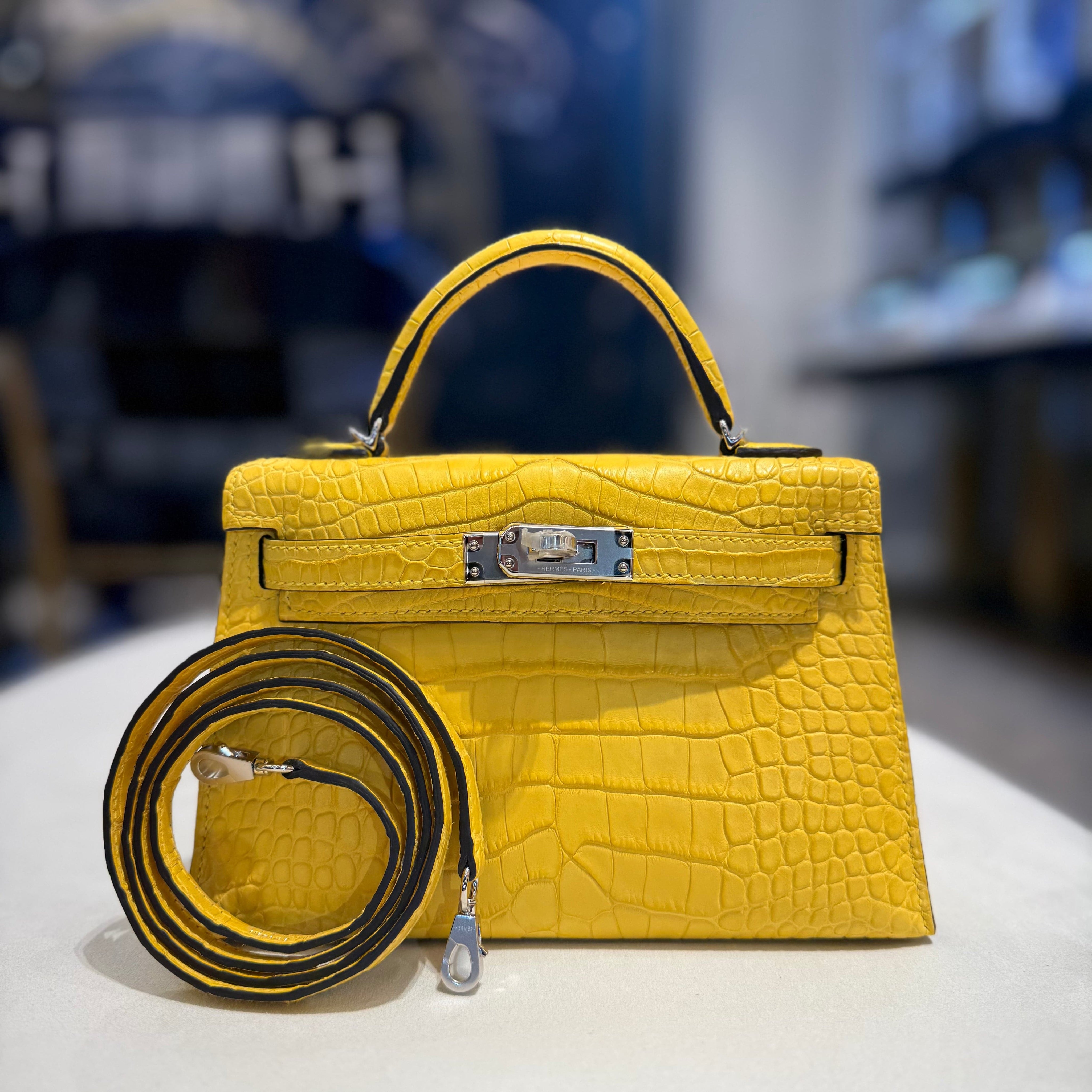 Hermès Mimosa Mini Kelly Sellier 20 Matte Alligator Palldium Hardware