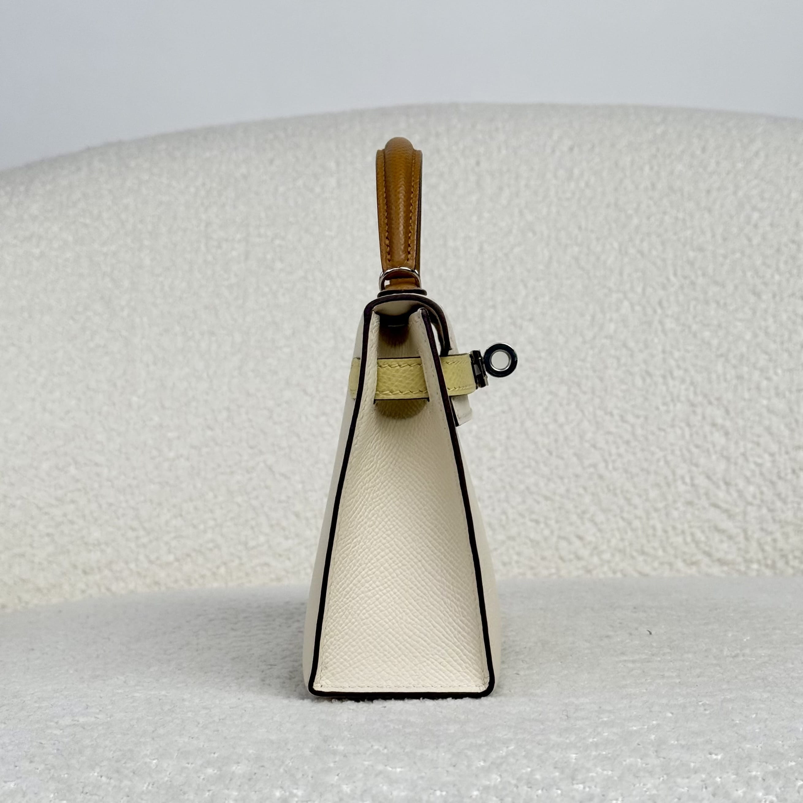 Hermès Nata/Jaune Poussain/Sesame  Mini Kelly Sellier 20 Epsom Palladium Hardware