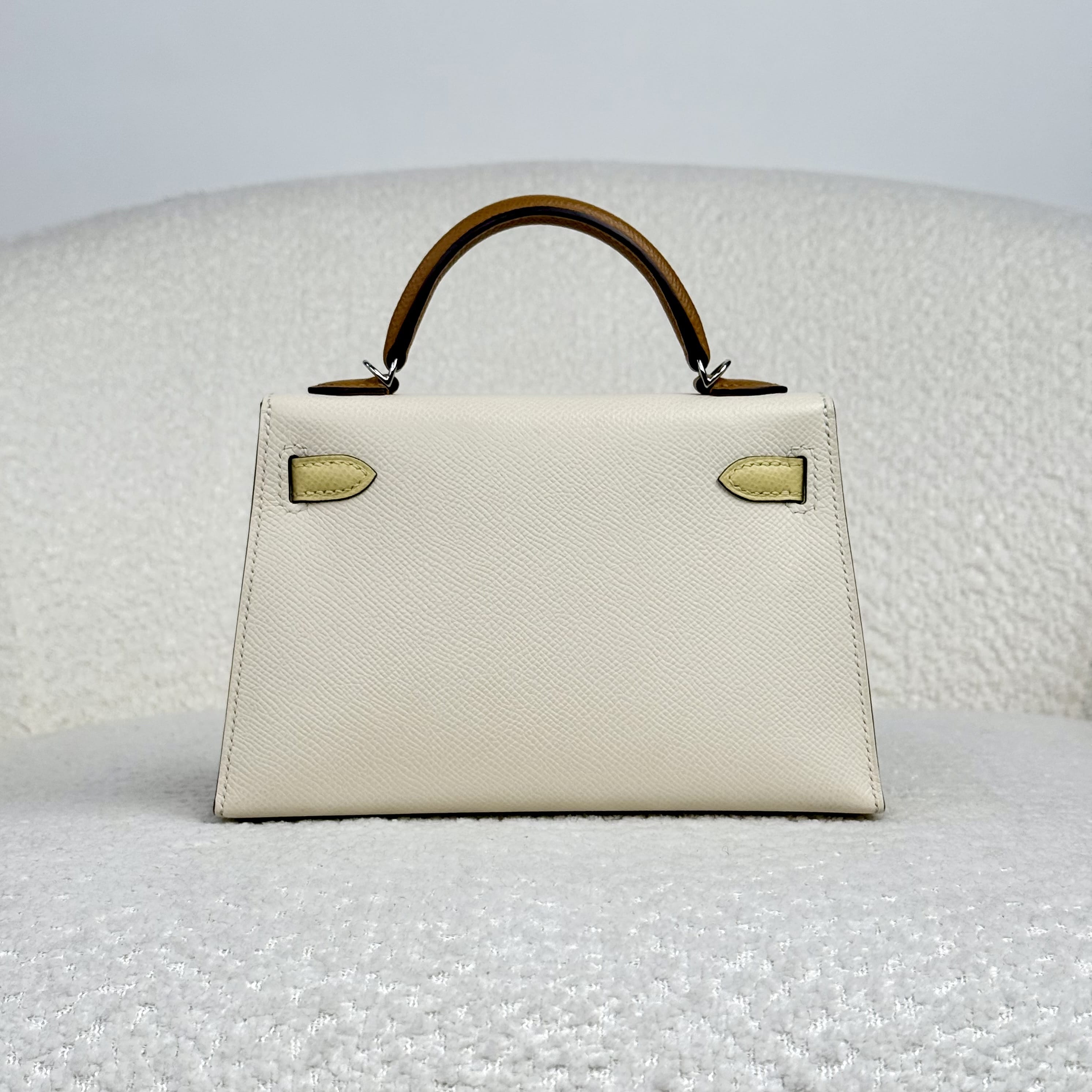 Hermès Nata/Jaune Poussain/Sesame  Mini Kelly Sellier 20 Epsom Palladium Hardware