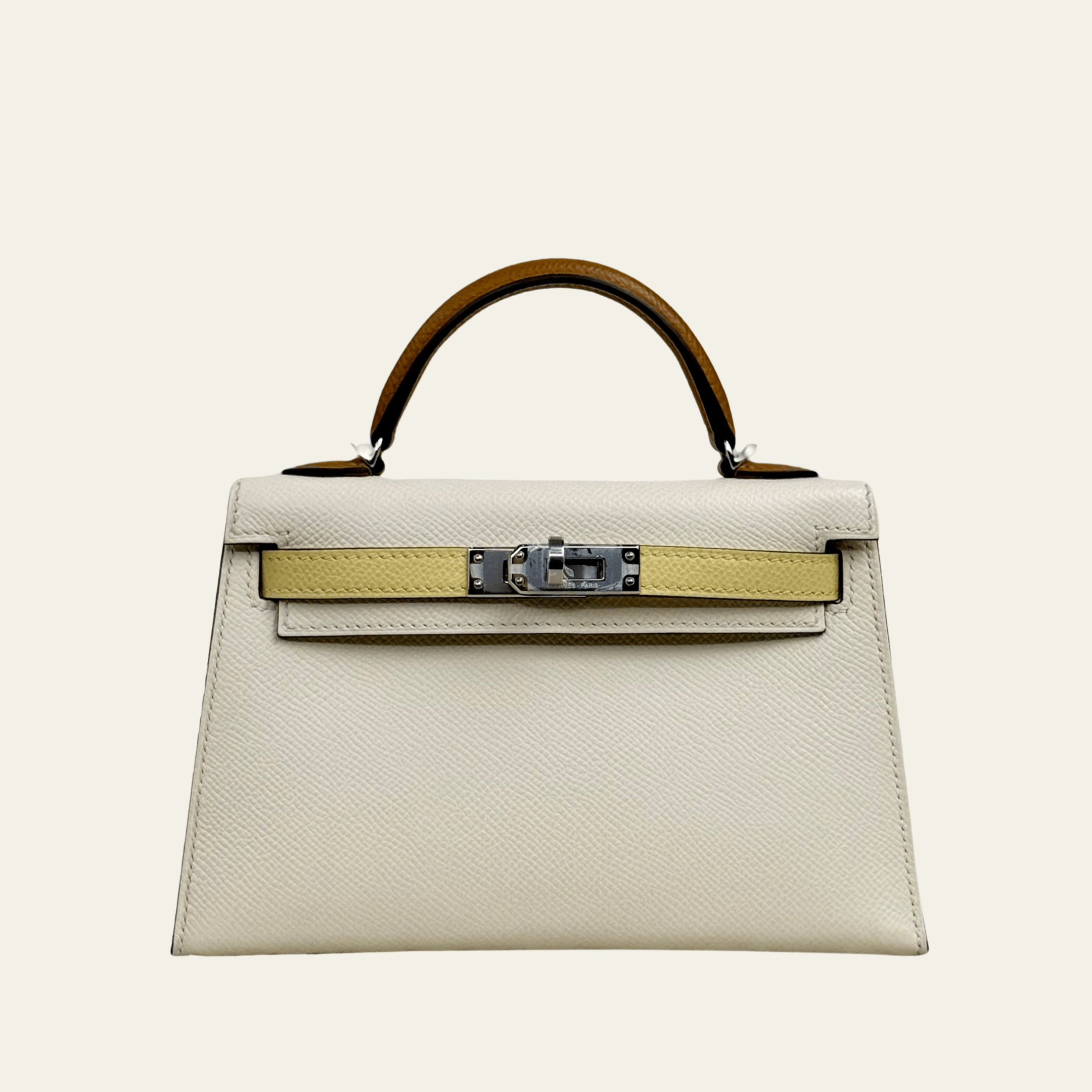 Hermès Nata/Jaune Poussain/Sesame  Mini Kelly Sellier 20 Epsom Palladium Hardware