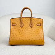 Hermès Natural Sable and Terre Cuite Birkin 25 Ostrich Brushed Gold Hardware HSS