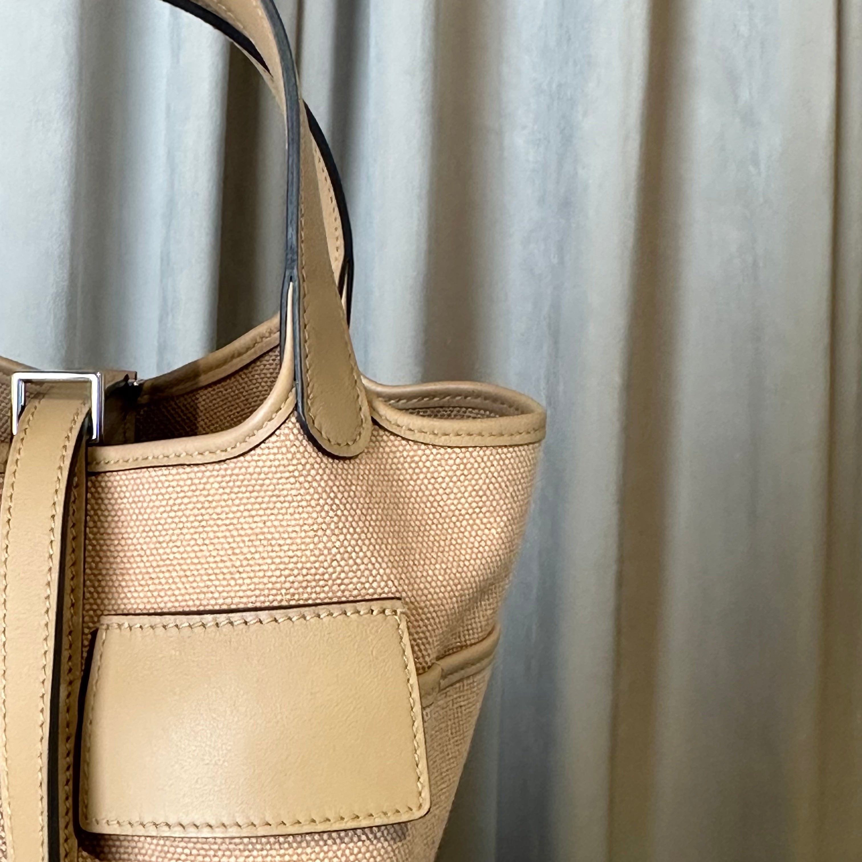 Hermès Chai Picotin 18 Swift and Toile Canvas Palladium Hardware
