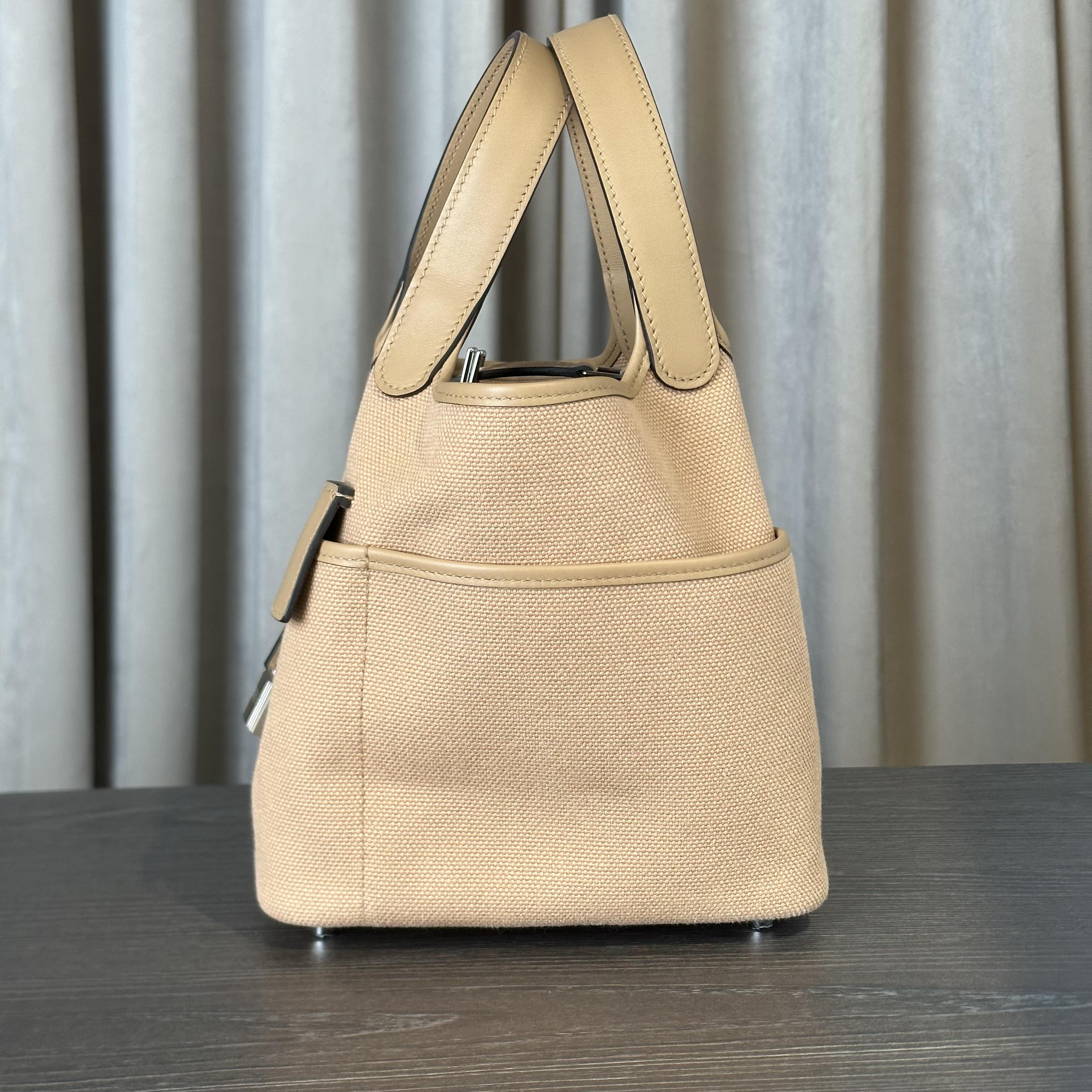 Hermès Chai Picotin 18 Swift and Toile Canvas Palladium Hardware