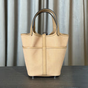 Hermès Chai Picotin 18 Swift and Toile Canvas Palladium Hardware