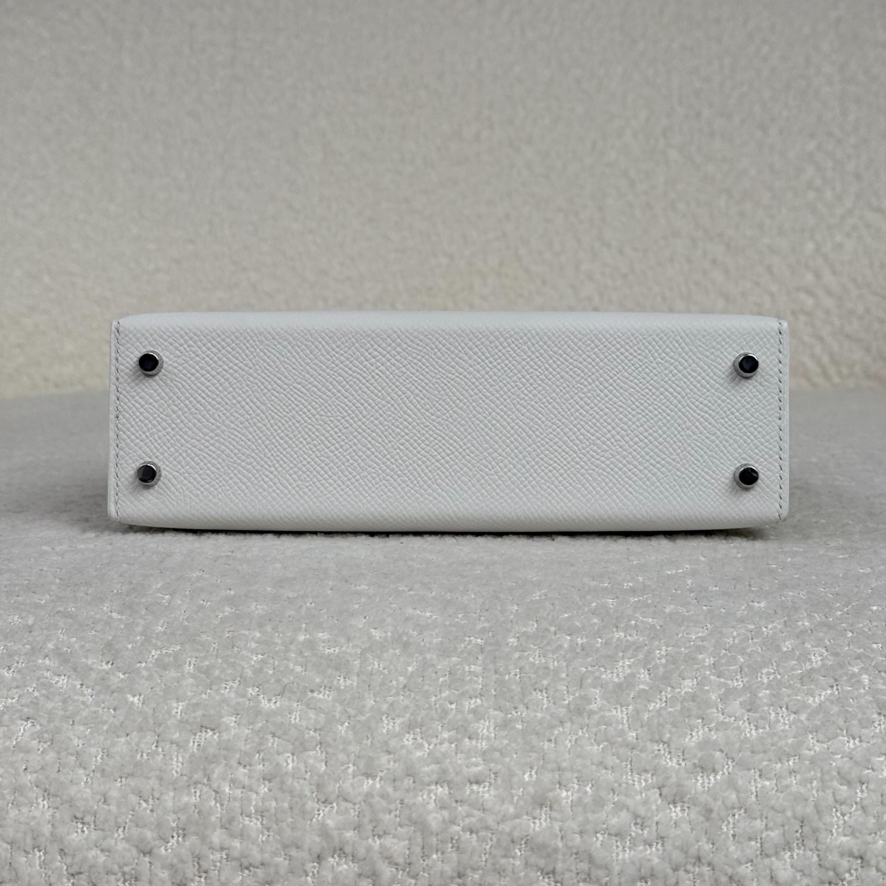 Hermès New White Mini Kelly Sellier 20 Epsom Palladium Hardware