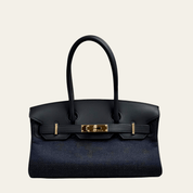 Hermès Noir and Bleu Indigo Shoulder Birkin Light 29 Swift and Denim Toile Jean Gold Hardware