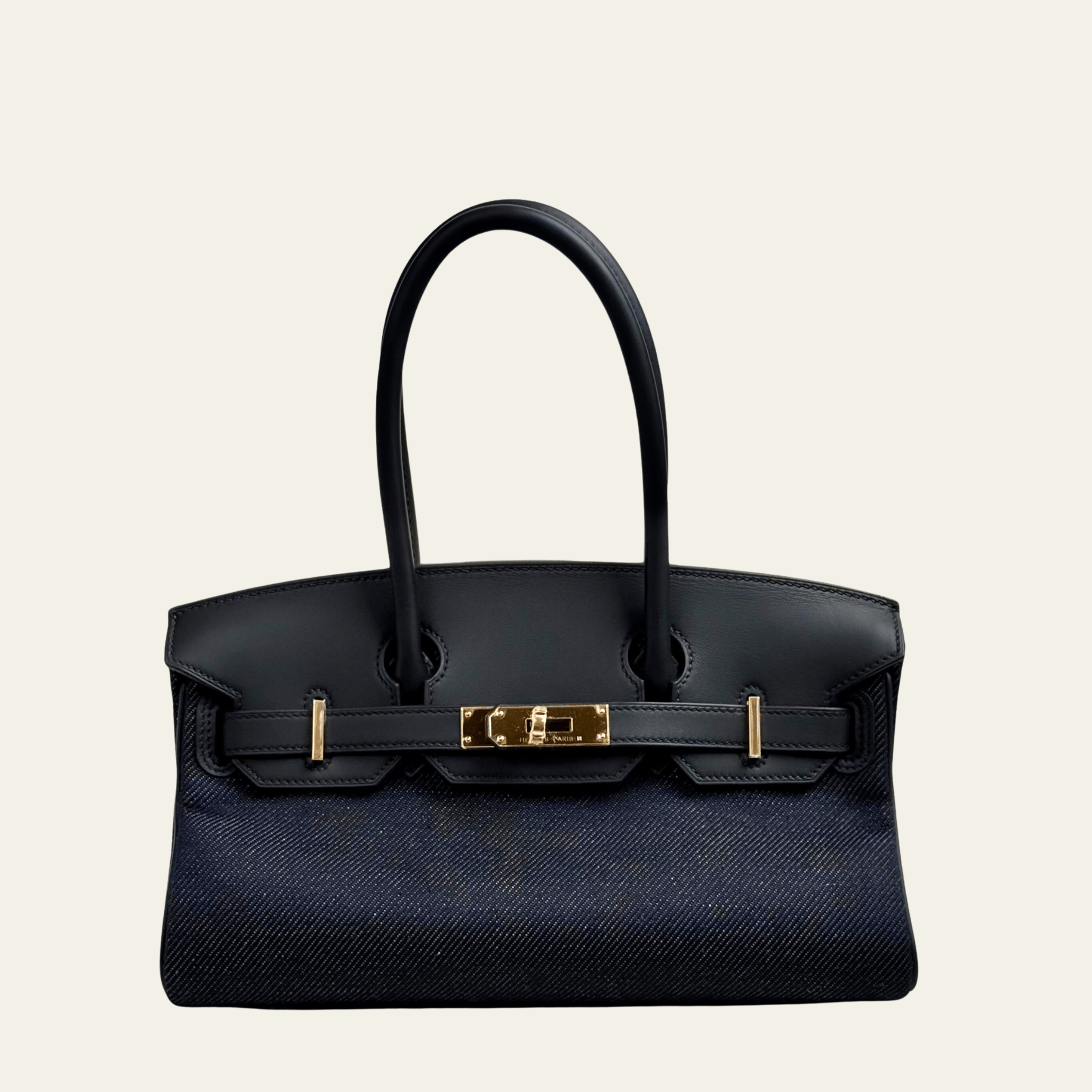 Hermès Noir and Bleu Indigo Shoulder Birkin Light 29 Swift and Denim Toile Jean Gold Hardware