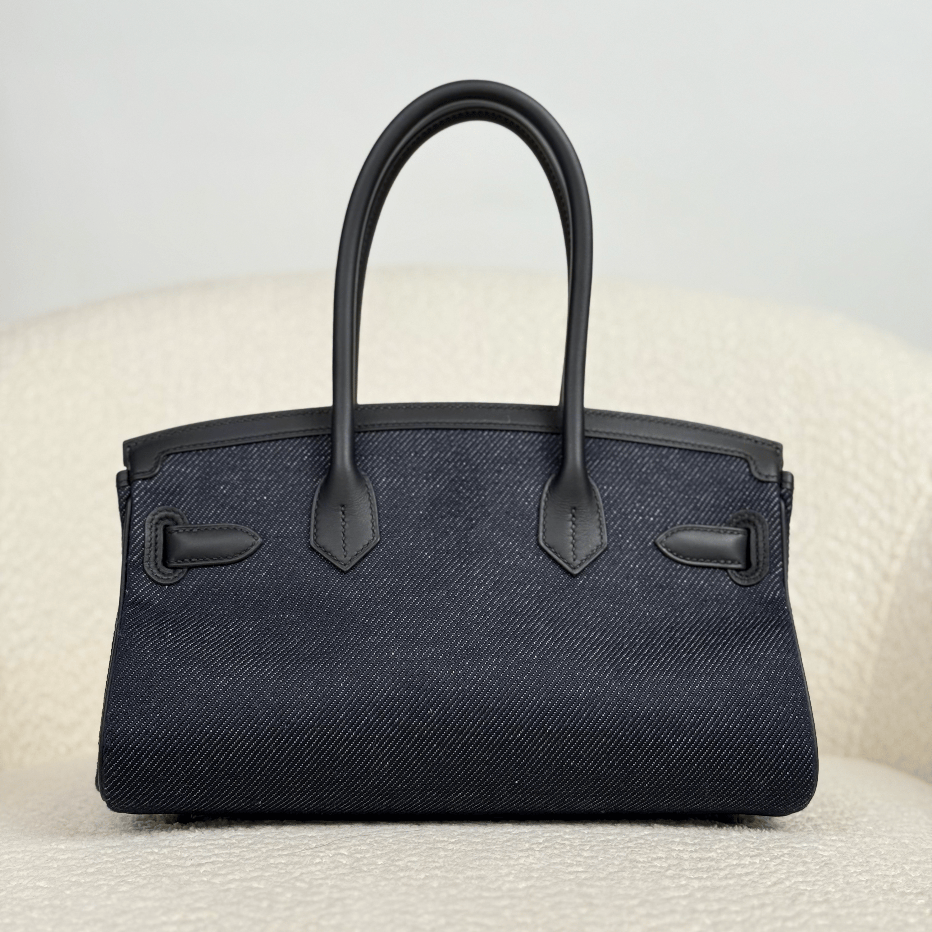 Hermès Noir and Bleu Indigo Shoulder Birkin Light 29 Swift and Denim Toile Jean Gold Hardware