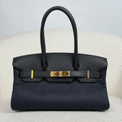 Hermès Noir and Bleu Indigo Shoulder Birkin Light 29 Swift and Denim Toile Jean Gold Hardware