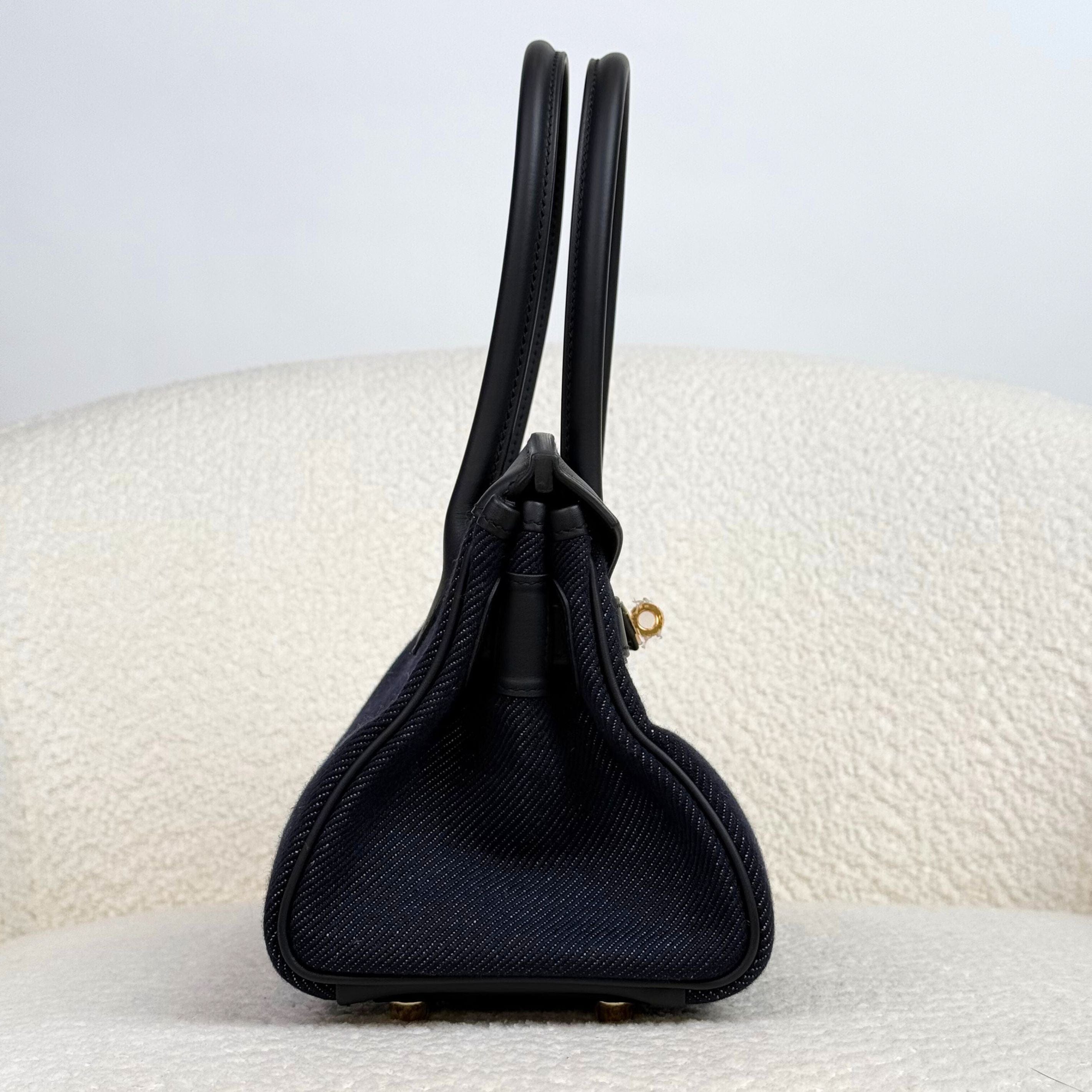 Hermès Noir and Bleu Indigo Shoulder Birkin Light 29 Swift and Denim Toile Jean Gold Hardware