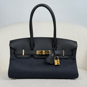 Hermès Noir and Bleu Indigo Shoulder Birkin Light 29 Swift and Denim Toile Jean Gold Hardware
