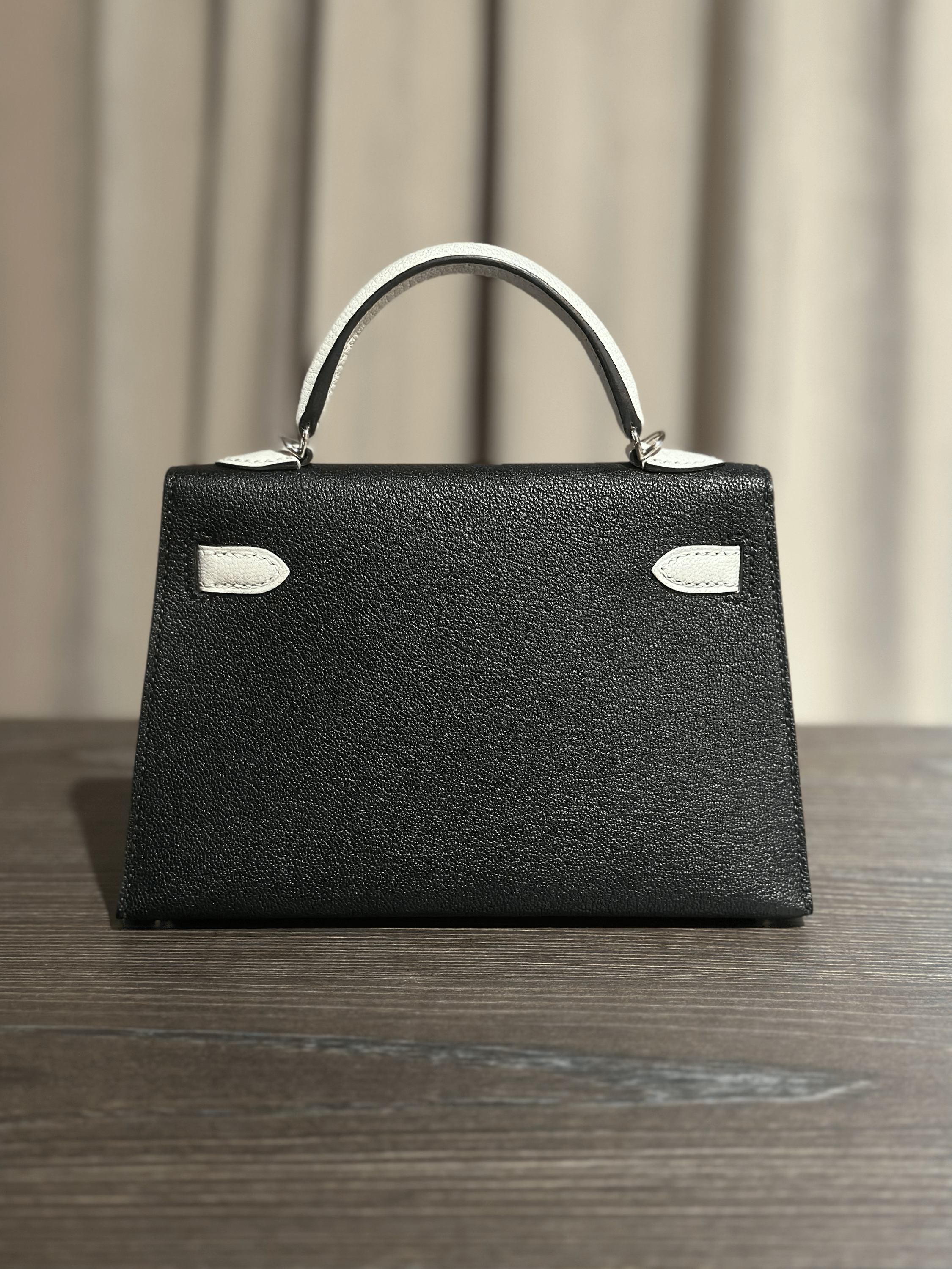 Hermès Noir and Gris Perle Mini Kelly Sellier 20 Chevre Mysore Palladium Hardware HSS