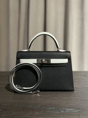 Hermès Noir and Gris Perle Mini Kelly Sellier 20 Chevre Mysore Palladium Hardware HSS