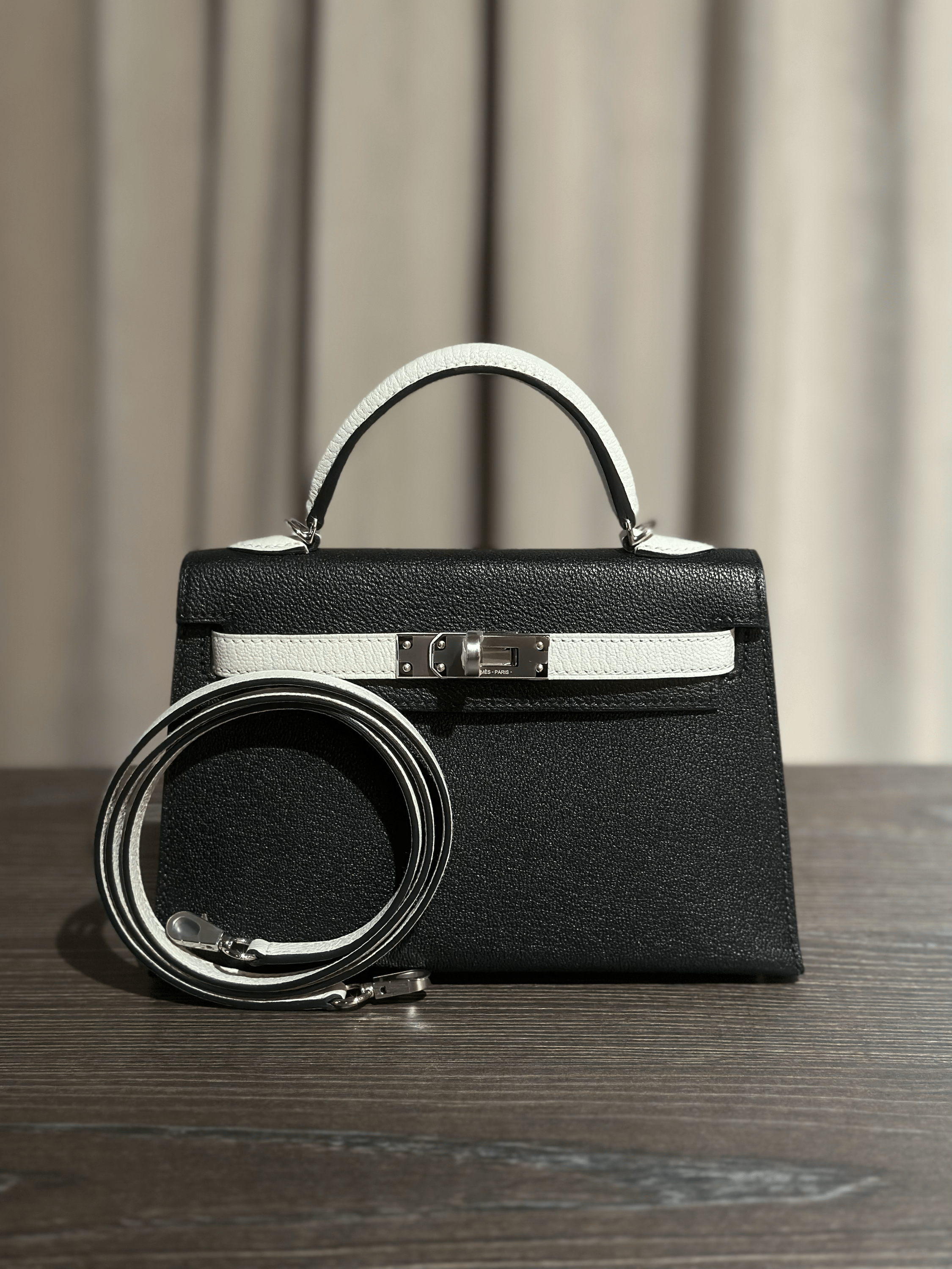 Hermès Noir and Gris Perle Mini Kelly Sellier 20 Chevre Mysore Palladium Hardware HSS