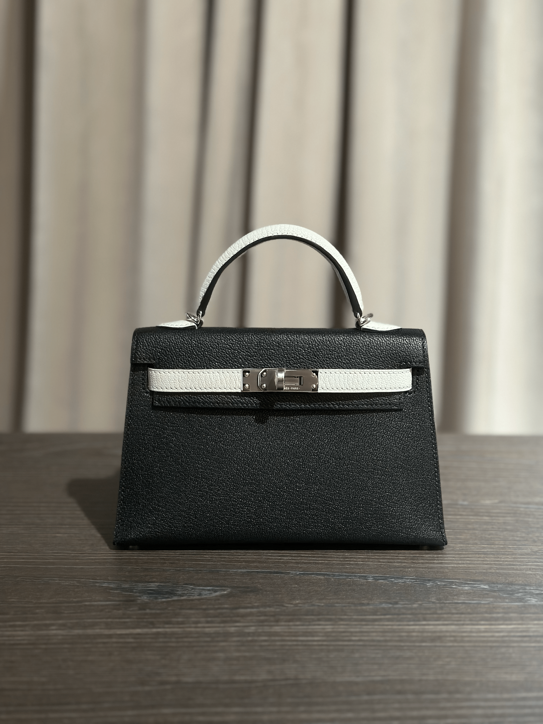 Hermès Noir and Gris Perle Mini Kelly Sellier 20 Chevre Mysore Palladium Hardware HSS