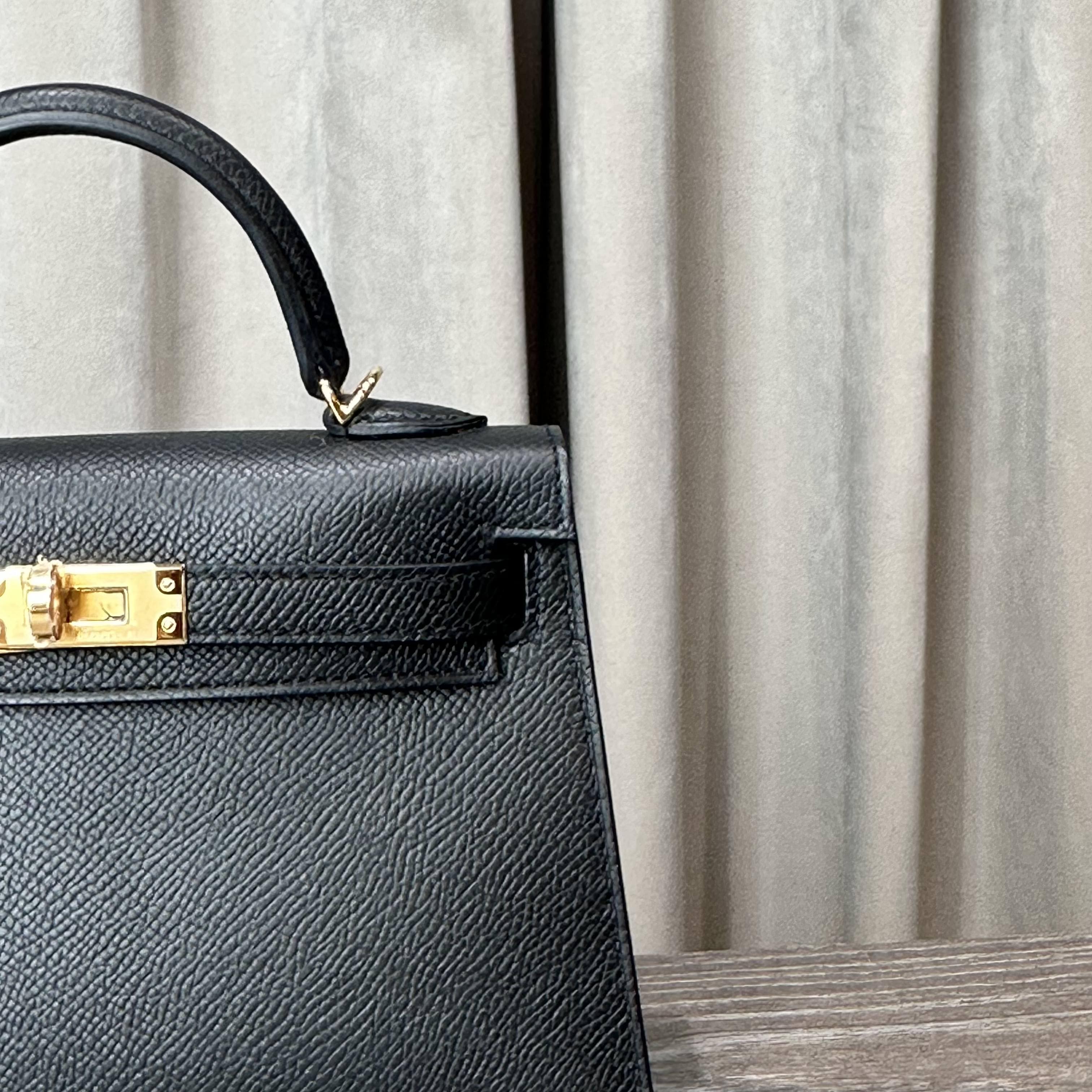 Hermès Noir and Gris Perle Mini Kelly Sellier 20 Verso Epsom Gold Hardware Hermès Special Order HSS