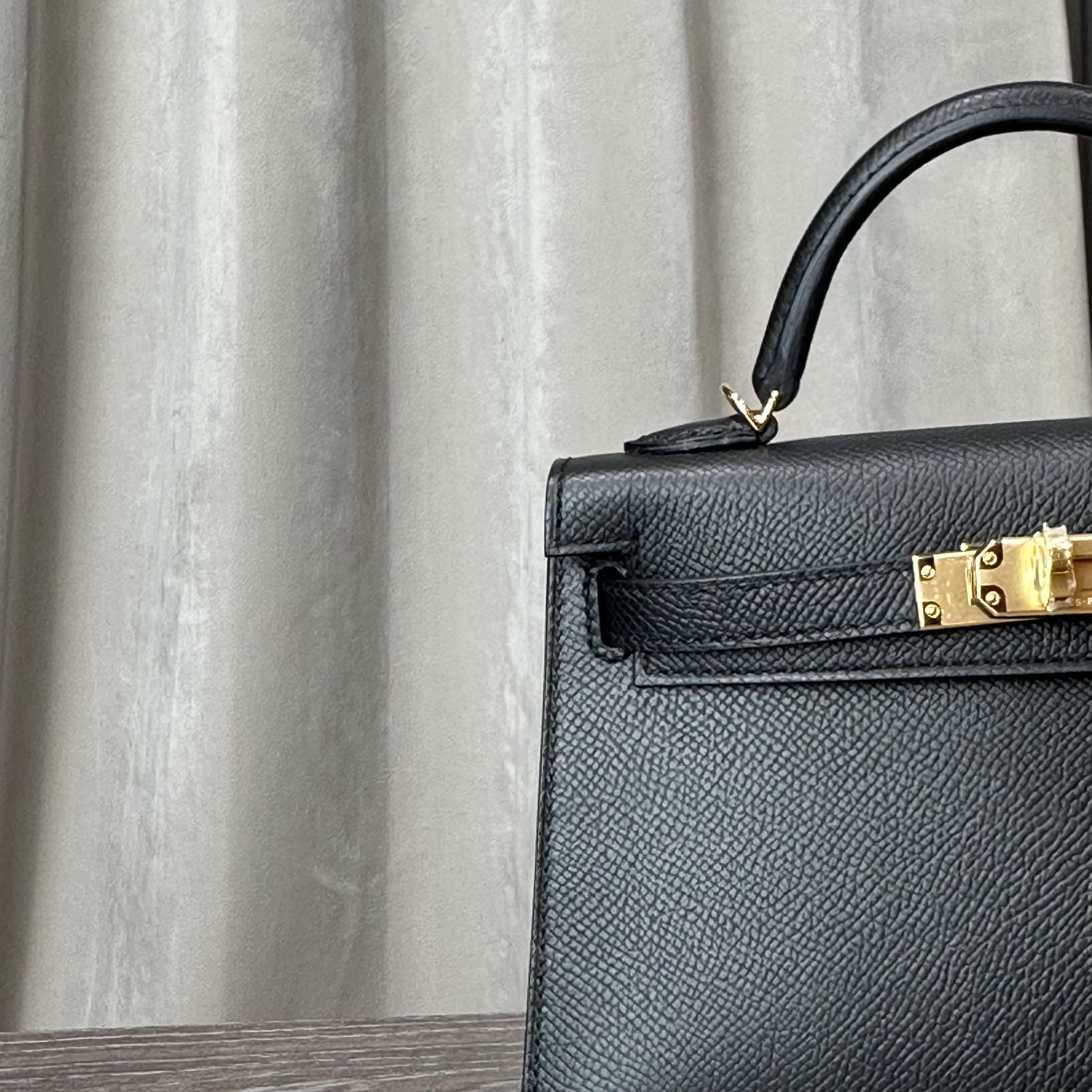Hermès Noir and Gris Perle Mini Kelly Sellier 20 Verso Epsom Gold Hardware Hermès Special Order HSS