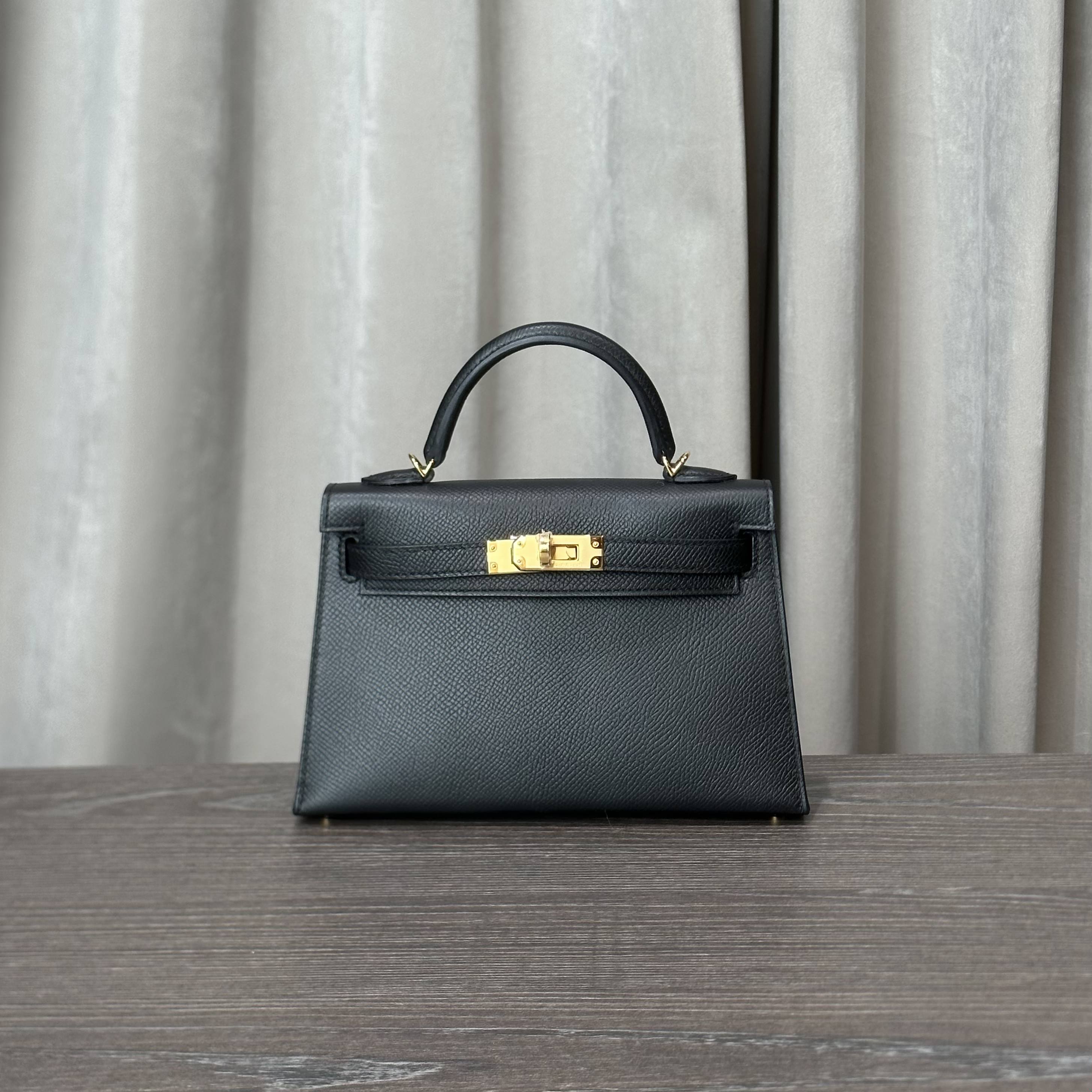 Hermès Noir and Gris Perle Mini Kelly Sellier 20 Verso Epsom Gold Hardware Hermès Special Order HSS