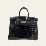 Hermès Noir Birkin 25 Crocodile Niloticus Palladium Hardware