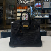 Hermès Noir Birkin 25 Matte Alligator Gold Hardware