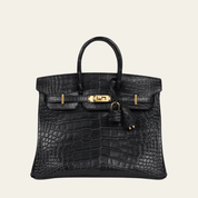 Hermès Noir Birkin 25 Matte Alligator Gold Hardware