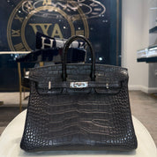 Hermès Noir Birkin 25 Matte Alligator Palladium Hardware