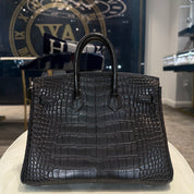 Hermès Noir Birkin 25 Matte Alligator Palladium Hardware