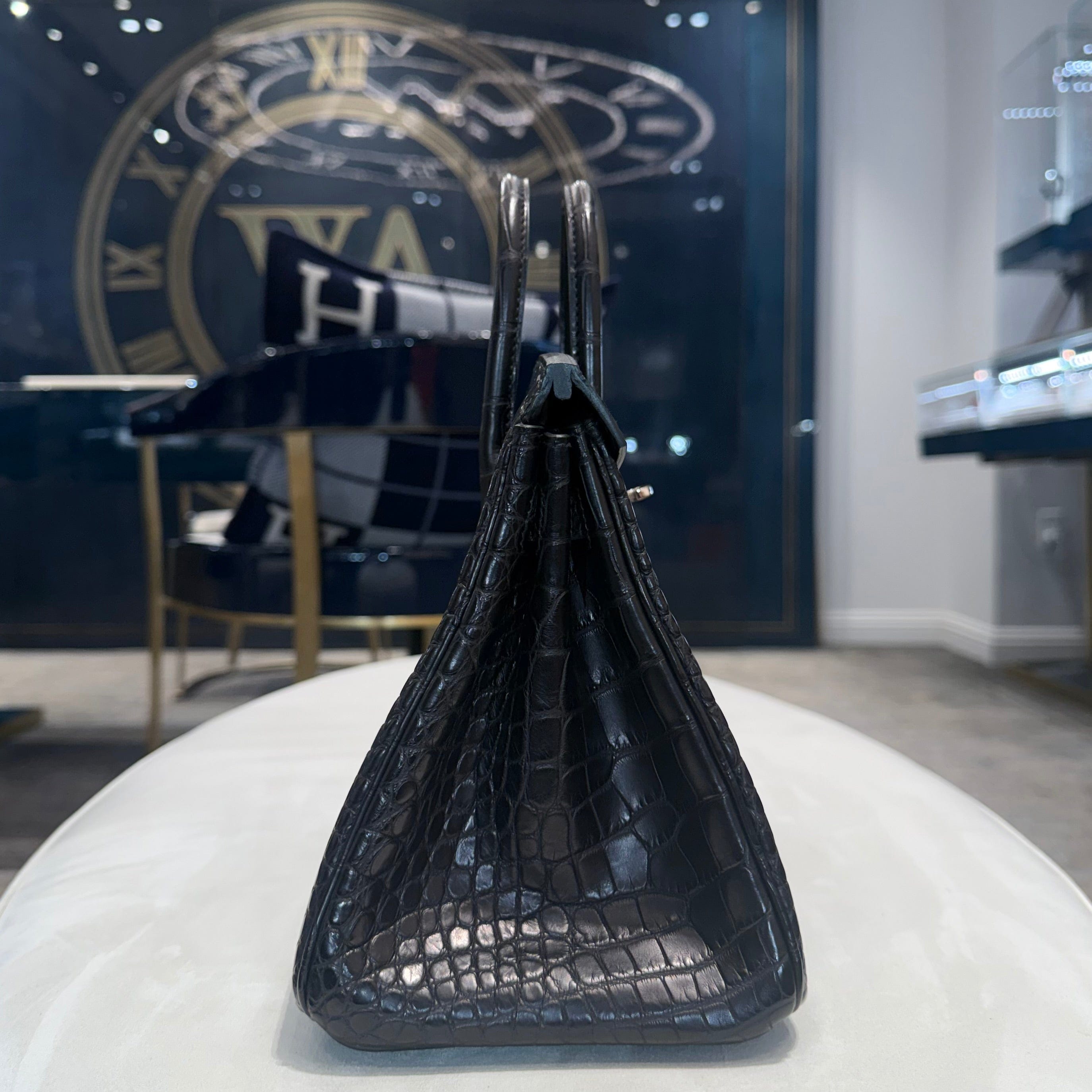 Hermès Noir Birkin 25 Matte Alligator Palladium Hardware