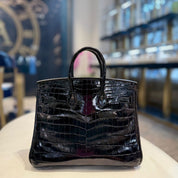 Hermès Noir Birkin 25 Crocodile Niloticus Palladium Hardware