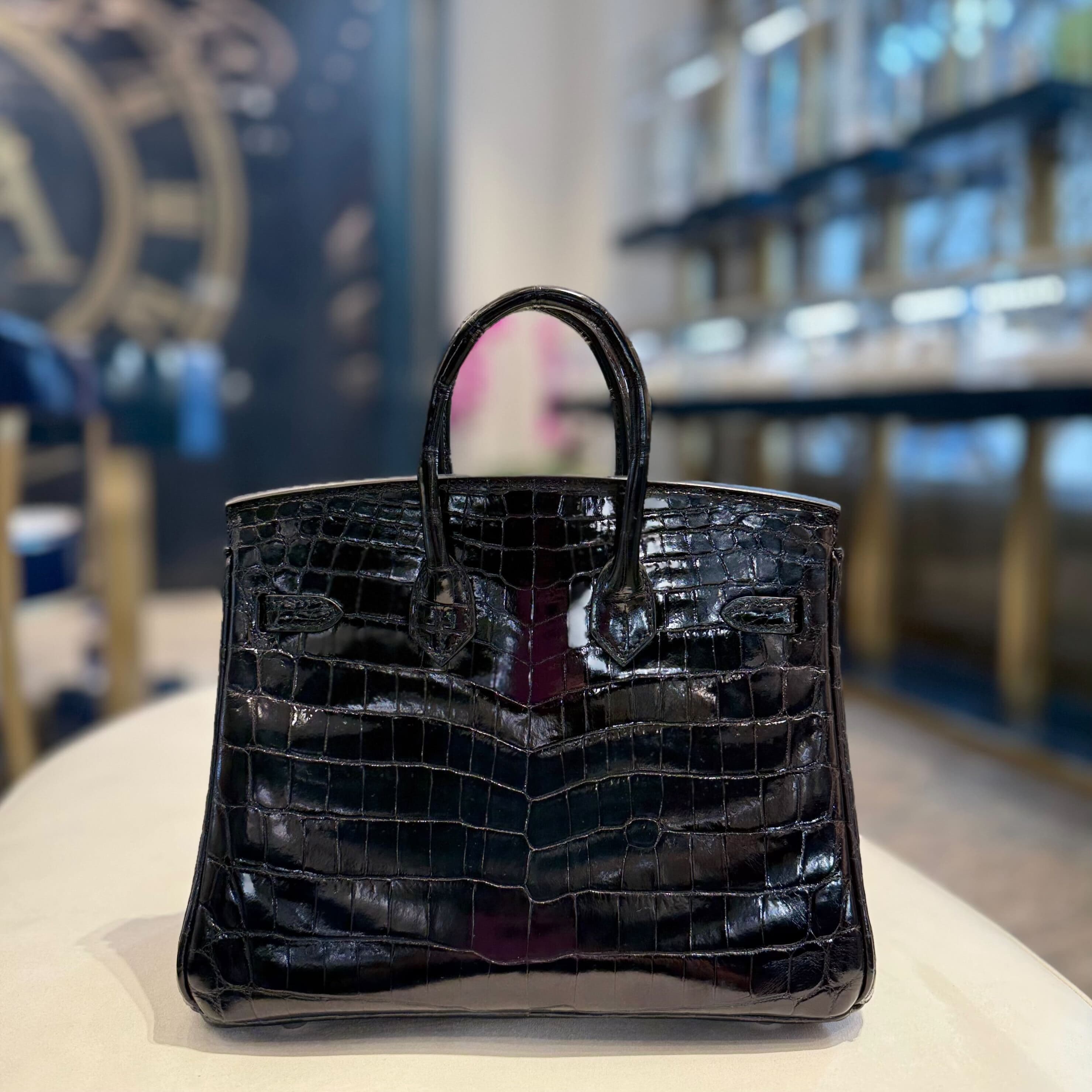 Hermès Noir Birkin 25 Crocodile Niloticus Palladium Hardware