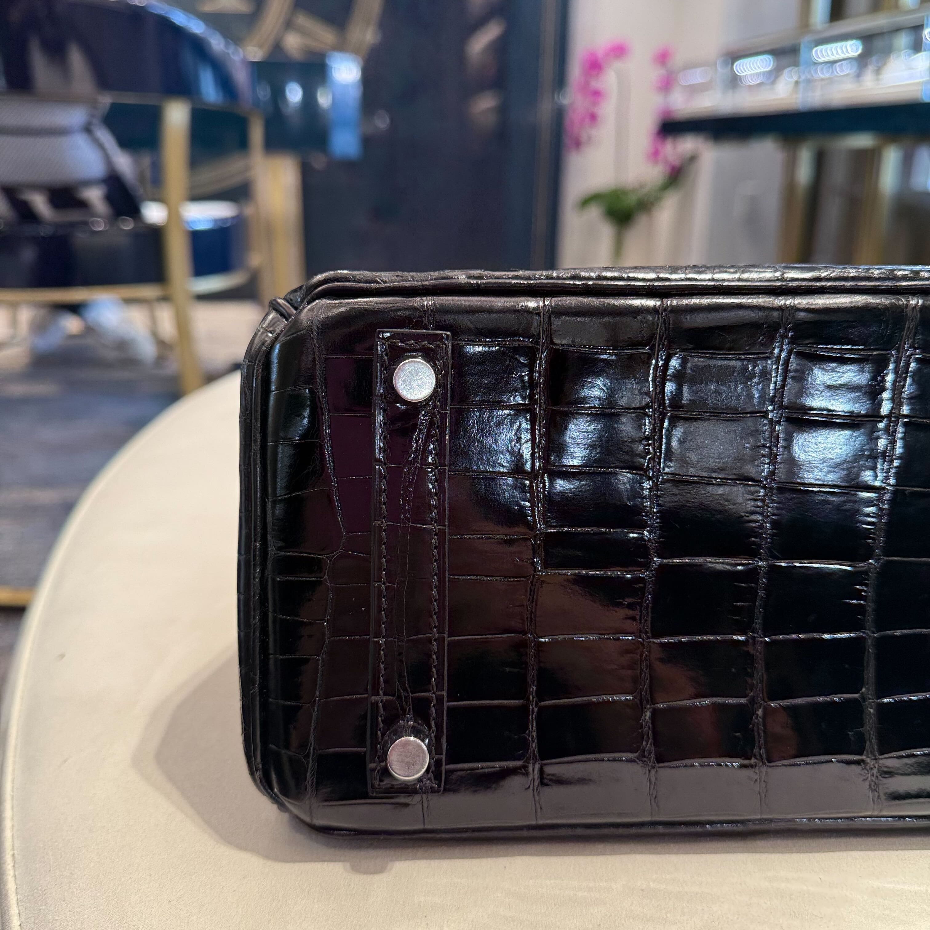 Hermès Noir Birkin 25 Crocodile Niloticus Palladium Hardware