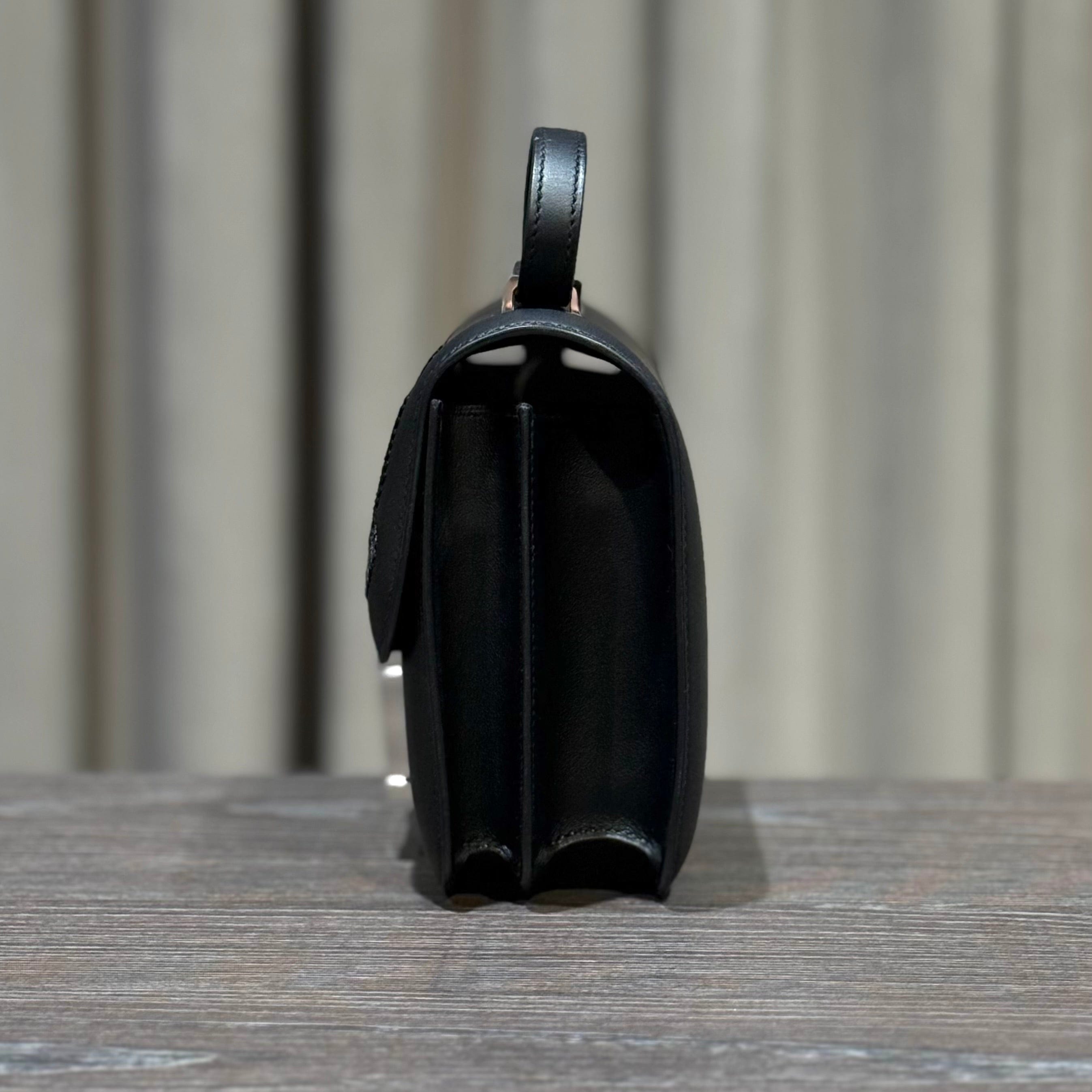 Hermès Noir Constance 18 "Dancing Flowers" Embroidered Swift Palladium Hardware