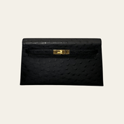 Hermès Noir Kelly Elan Ostrich Gold Hardware